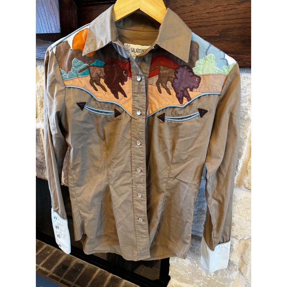 True Vintage Salaminder Kansas City Buffalo Desert Western Snap Shirt XS